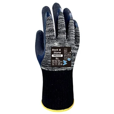 Immagine di Wonder Grip wg 333 rock &amp; stone guanto da lavoro con doppio rivestimento in lattice; guanti a prova di taglio, freddo e calore per una presa sicura; m / 08, grigio nero