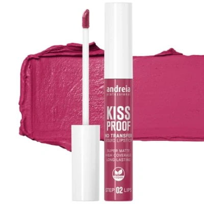 Immagine di Andreia, Kiss Proof No Transfer Liquid Lipstick 08 Camelia, Rossetto Liquido Effetto Matt a Lunga Tenuta, Formula Arricchita con Vitamina E, 100% Vegan, Formato 8ml