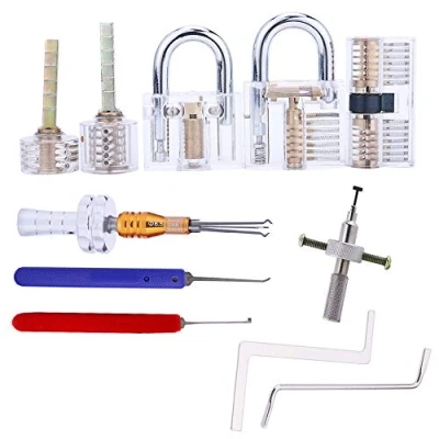 Immagine di Loboo Idea Confezione da 5 lucchetti trasparenti e strumenti professionali per la raccolta di serrature fabbri principianti professionisti