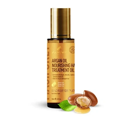 Immagine di MagiForet, olio per capelli con oli di argan, avocado, jojoba e camelia, secchi danneggiati, controllo crespo, lucentezza, cura, calore protezione UV