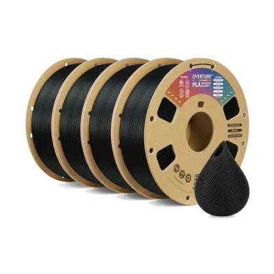 Immagine di OVERTURE Filamento PLA 1.75mm, Perfectamente Enrollado para Impresora 3D, Carrete de 4kg (8.8lbs), Precisión +/ 0.02 mm, Compatible con la Mayoría Impresoras FDM 3D (Negro*4)