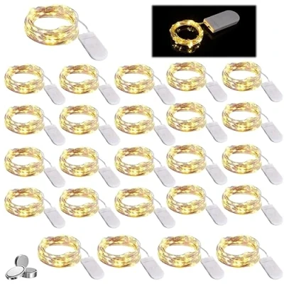 Immagine di Nizirioo Luci LED a Batteria 1M 25 pezzi Stringa IP67 Impermeabile, Mini Lampada Fili di Rame, Lucine, Ghirlanda Luminosa Lucine per Casa Interni e Esterni Feste (Bianco Caldo)