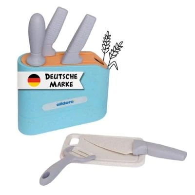 Immagine di alldoro 60426 Blocco di coltelli giocattolo Set 7 pezzi per la cucina dei bambini in plastica e paglia grano, ecologico