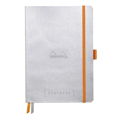 Immagine di RHODIA 117570C Taccuino flessibiIe BULLET JOURNAL GOALBOOK Argento A5 Puntinato Dot 240 pagine Carta Clairefontaine bianca 90g 2 Segnapagina, Chiusura con elastico Copertina Simil Cuoio