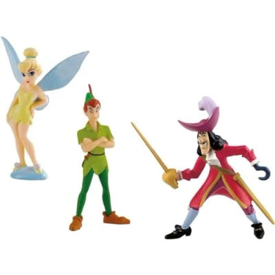 Immagine di Bullyland Set Peter Pan, Trilli, Capitan Uncino, Statuette senza PVC, Multicolore, Dipinta a Mano, Walt Disney, Cake Design, Altezza 8 10cm