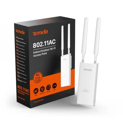 Immagine di Tenda OAP1200 Access Point Esterno AC1200 Doppia Banda, Indoor/Outdoor 1200Mbps, IP65, MU MIMO, OFDMA, Roaming Senza Interruzioni, Fino a 256 Dispositivi, PoE 802.3af &amp; Passive