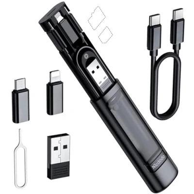 Immagine di mcdodo set di adattatori USB C da 60 W, Multi a Lightning, 6 in 1, con custodia A/Micro USB/Lightning//TF e slot per schede SIM cavi viaggio