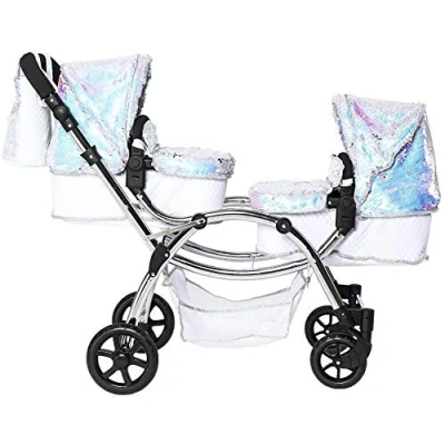 Immagine di Roma Amy Childs Polly Sparkle Double Twin Dolls Pram 2 in 1 Stroller &amp; Carry Cot Mermaid 3 16 years