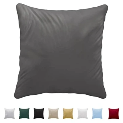 Immagine di Federe Cuscino Letto 40x40 in Cotone Jersey 100% 150 g/m² Antracite Chiusura con Cerniera Twinzen 40 x cm Certificate Oeko Tex Ultra Morbide e Traspiranti