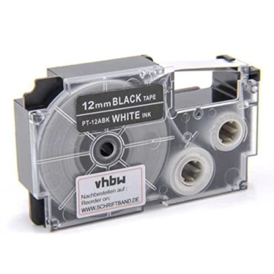 Immagine di vhbw Cassetta Nastro 12mm per Casio KL 130, 200, 2000, 200E, 7200, 7400, G2, HD1 come XR 12ABK, 12ABK1.