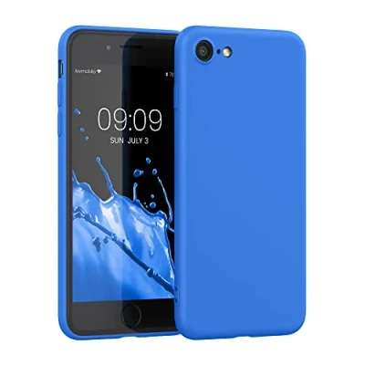 Immagine di kwmobile Custodia Compatibile con Apple iPhone SE (2022) / (2020) 8 7 Cover Back Case per Smartphone in Silicone TPU Protezione Gommata blu fluo
