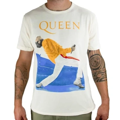 Immagine di Queen Amplified Collection Freddie Mercury Triangle Uomo T Shirt Panna S 100% Cotone Regular