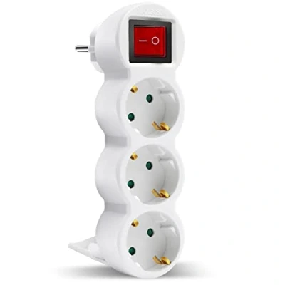 Immagine di EXTRASTAR 3 in 1 adattatore piatto con interruttore e tre prese Schuko, fino a ricarica 3680 W, 16 A, 250 V, bianco, pc
