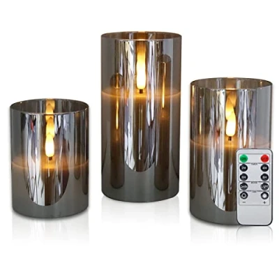 Immagine di CCLIFE velas elettriche e LED in vera cera con telecomando, funzione timer, paraffina, funzionamento a batteria,Cristallo grigio 3 pezzi