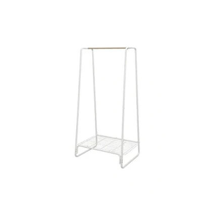 Immagine di Iris Ohyama Elegante appendiabiti in metallo con ripiano legno 1 livello Design moderno bianco Robusto telaio antiscivolo per camera da letto Studio Armadio Vestiti Scarpe PI B1