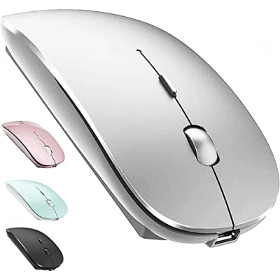 Immagine di Mouse wireless Bluetooth per MacBook Pro/Air/Mac/iPad/Laptop/Desktop/Mac/PC/Computer/telefono portatile sottile e silenzioso con adattatore USB C 2,4 GHz (argento)