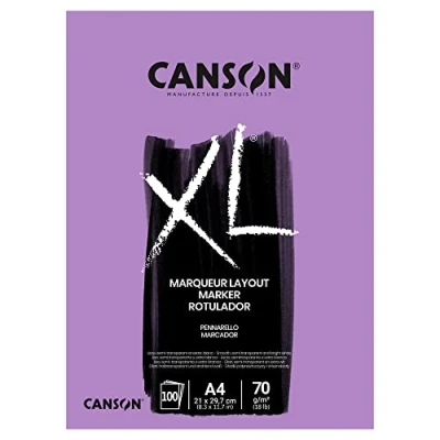 Immagine di Canson XL Marker,Album Per Marcatori,Inclusi Quelli A Base Di Solvente O Alcol,A4,100Fogli,Extra Liscia 70G/M, bianco