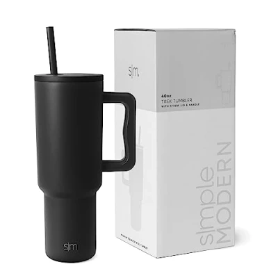 Immagine di Simple Modern Tazzo Termico con Manico e Cannuccia, Bottiglia d&#039;Acqua in Acciaio Inossidabile Isolato, Regali per Donne &amp; Uomini, Trek Collezione, 1180ml, Midnight Black