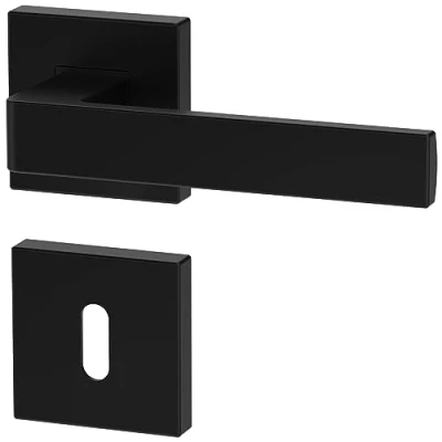 Immagine di La maniglia ERGO per porte di stanze, nera, stanze con una chiusura a chiave, quadrata nera opaca, guarnizione porte,