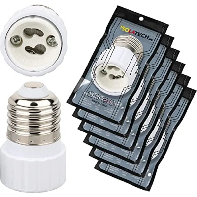 Immagine di ISOLATECH 6pcs adattatore E27 per lampada GU10 convertitore LED lampade a risparmio energetico (max. 250V/2A) lampadine bagno installazione cucina base ceramica resistente al calore