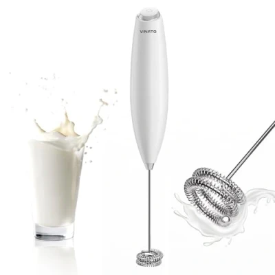 Immagine di VINATO Montalatte Elettrico, per Cappuccino con Frusta in Acciaio Inox, Frullatore a Batteria Caffè, Latte, Cappuccino, Matcha