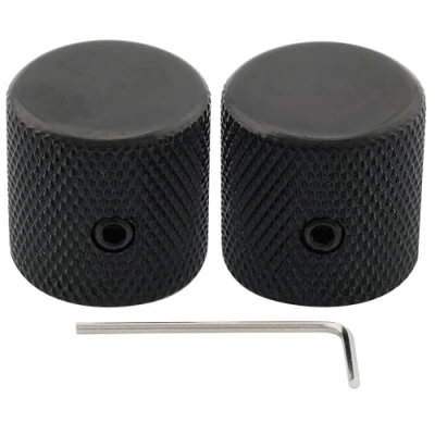 Immagine di Musiclily Pro 1/4&quot; Fino Knurled Manopole Flat Top Knobs in Acciaio Raccordo Universale con Vite di Regolazione per Chitarra Elettrica e Basso, Nero (Set 2)