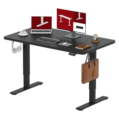 Immagine di SANODESK 120x60cm Scrivania Regolabile in altezza, Standing Desk, elettrica per Computer con Gancio, Blocco Bambini, Funzione di Memoria Ufficio e Casa Nero