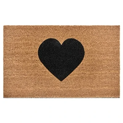 Immagine di Hanse Home Zerbino in cocco per interni, colore naturale, esterni, a forma di cuore, nero, resistente alle intemperie e antiscivolo, corridoio, terrazza, ingresso 45 x 75 cm