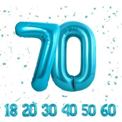 Immagine di Palloncini Compleanno 70 anni Blu 101 CM Palloncino Numero Gonfiabile in Foil Decorazioni di un uomo donna Vola con l&#039;Elio