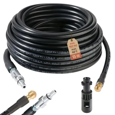 Immagine di Arebos tubo flessibile di pulizia 15 m 160 Bar adatto per Pulitore ad alta pressione LAVOR include Adattatore attacco a baionetta