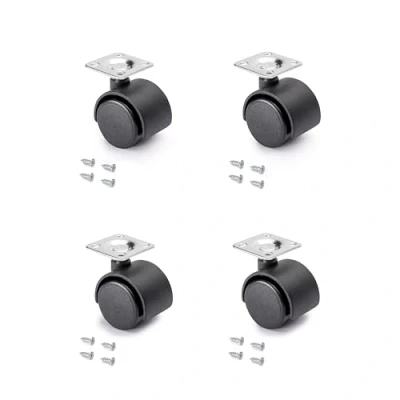 Immagine di Emuca Set di 4 Rotelle Pivotanti Nere per Mobile Senza Freno con Piastra Assemblaggio e Cuscinetto a Sfere, Diametro 30 mm, Nero, Ø30mm