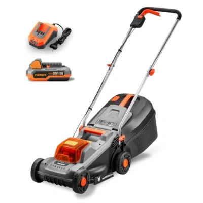 Immagine di Fuxtec Tagliaerba a Batteria 20V E1RM20ECO SET, 4Ah + Caricabatterie, per Giardini Piccoli e Medi, Larghezza di Taglio 30cm, Cesto Raccolta 30L, Altezza Regolabile 30 70mm