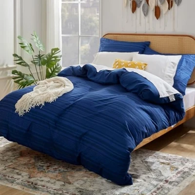 Immagine di Sonive Set Copripiumino in Microfibra 135 x 200 cm / 80 1, Righe Blu Reale Semplici
