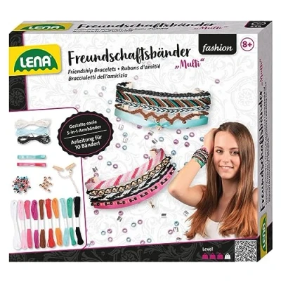 Immagine di Lena dell&#039;amicizia, 2 raso, 8 filati, 140 perline, bambini a partire dagli anni, set completo con istruzioni per 10 nastri il fai da te di braccialetti 5 in 1, Multicolore, 42116