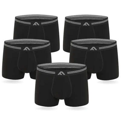 Immagine di FM London, Boxer da uomo super morbidi in bambù, confezione 5, senza etichetta, elasticizzati, materiale ecocompatibile, Nero, 4XL