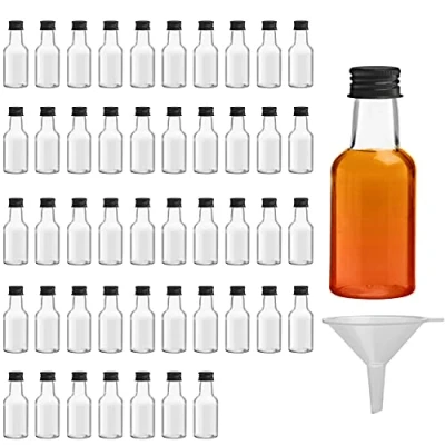 Immagine di BELLE VOUS Mini Bottigliette Plastica (Confezione da 48) con Tappo a Vite Nero Vuote per Liquidi Riutilizzabile 25 ml Imbuto riempire Bottiglie Mignon Matrimoni e Feste