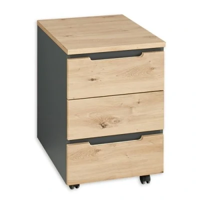 Immagine di Stella Trading JASMIN Mobile da ufficio con 3 cassetti, in grafite, effetto rovere artisano, set completo, 54 x 62 39 cm (larghezza altezza profondità)
