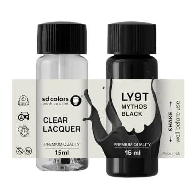 Immagine di SD COLORS Vernice per ritocchi da 15 ML, colore nero, riparazione, graffi, codice LY9T Mythos (vernice + smalto)
