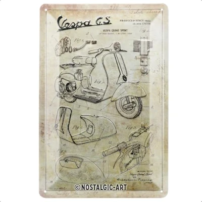Immagine di Nostalgic Art Targa Vintage Vespa Parts Sketches Idea regalo per amanti degli scooter, in metallo, Design retro decorazione, 20 x 30 cm