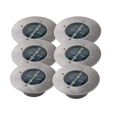 Immagine di Set di 6 faretti LED a energia solare, rotondi, in acciaio inox/vetro, per esterni