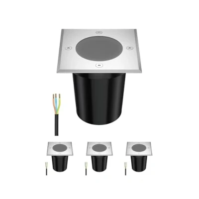 Immagine di ledscom.de 4 pz. luce da incasso a terra RELI per esterni, IP67, acciaio inox, angolare, 11 x 11cm, 1x GU10 max. 15W, smerigliato