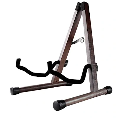 Immagine di HilerPunk Supporto per chitarra in noce nero,per elettrica,acustica,classica,con telaio ad a,pieghevole,accessorio chitarra,compatibile con violoncello,mandolino,basso,banjo,ukul
