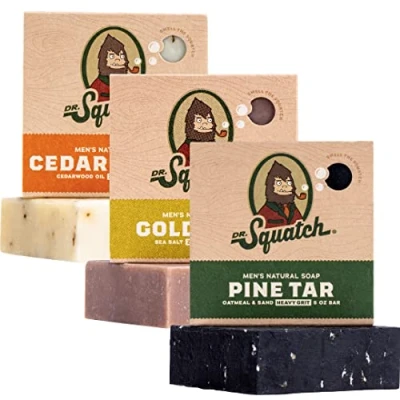Immagine di Dr. Squatch Tutte le saponette naturali per uomo, confezione da 3 barrette, catrame di pino, agrumi cedro e muschio dorato
