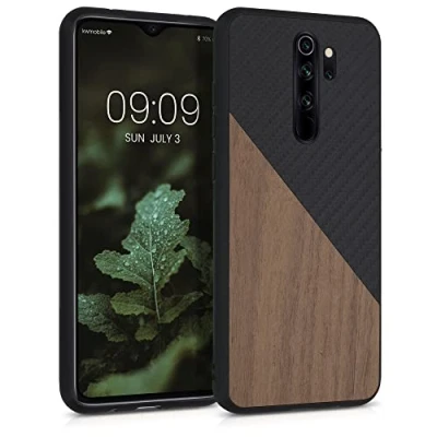 Immagine di kwmobile Cover Compatibile con Xiaomi Redmi Note 8 Pro Custodia in Fibra di Carbonio e Legno Bumper Anti Urto Back Protection marrone scuro/nero