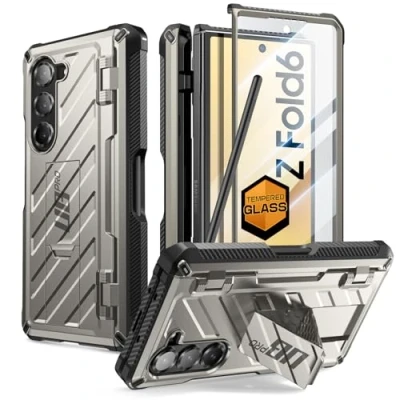 Immagine di SUPCASE Cover per Samsung Galaxy Z Fold 6 con Portapenna S (Unicorn Beetle Pro), [Protezione Schermo in Vetro Temperato e Supporto Integrati] di Livello Militare] (Grigio Titanio)