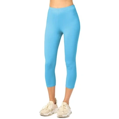 Immagine di Merry Style Leggings Donna 3/4 Pantaloni Capri Morbidi e Confortevoli Leggins in Cotone Traspirante Elastici Delicati sulla Pelle Sensibile MS10 199 (Turchese, S)