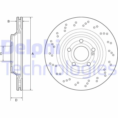 Immagine di DELPHI BG4920C Disco freno 320 24 5 ventilato, forato rivestito ad alto tenore di carbonio senza cuscinetto ruota, anello sensore ABS