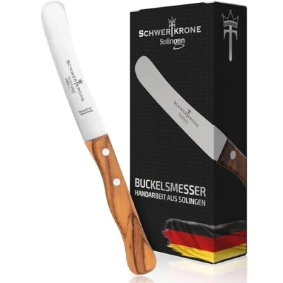 Immagine di Schwertkrone coltello a gobba Il originale per la colazione in Solingen acciaio inox taglio desiderio, legno d&#039;ulivo pane
