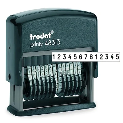 Immagine di TRODAT Timbro Printy Numeratore 48313, 13 Cifre, Autoinchiostrante Nero, Cartuccia Inchiostro Indelebile Altezza Caratteri 3,8 mm, Trattino ( ) e Barra (/)