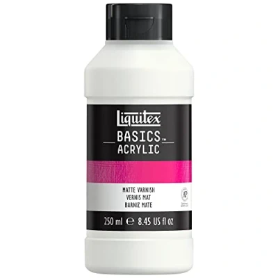 Immagine di LIQUITEX 8870303 Basics Vernice per colori acrilici, protegge dai raggi UV, dalla polvere e dallo sporco, non invecchia, dona una finitura opaca in qualità d&#039;archivio Flacone da 250 ml